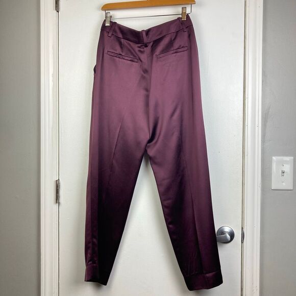 Banana Republic NWT Isa Pleated Italian Satin Tapered Pants in Purple Prune sz 4 - Picture 6 of 10